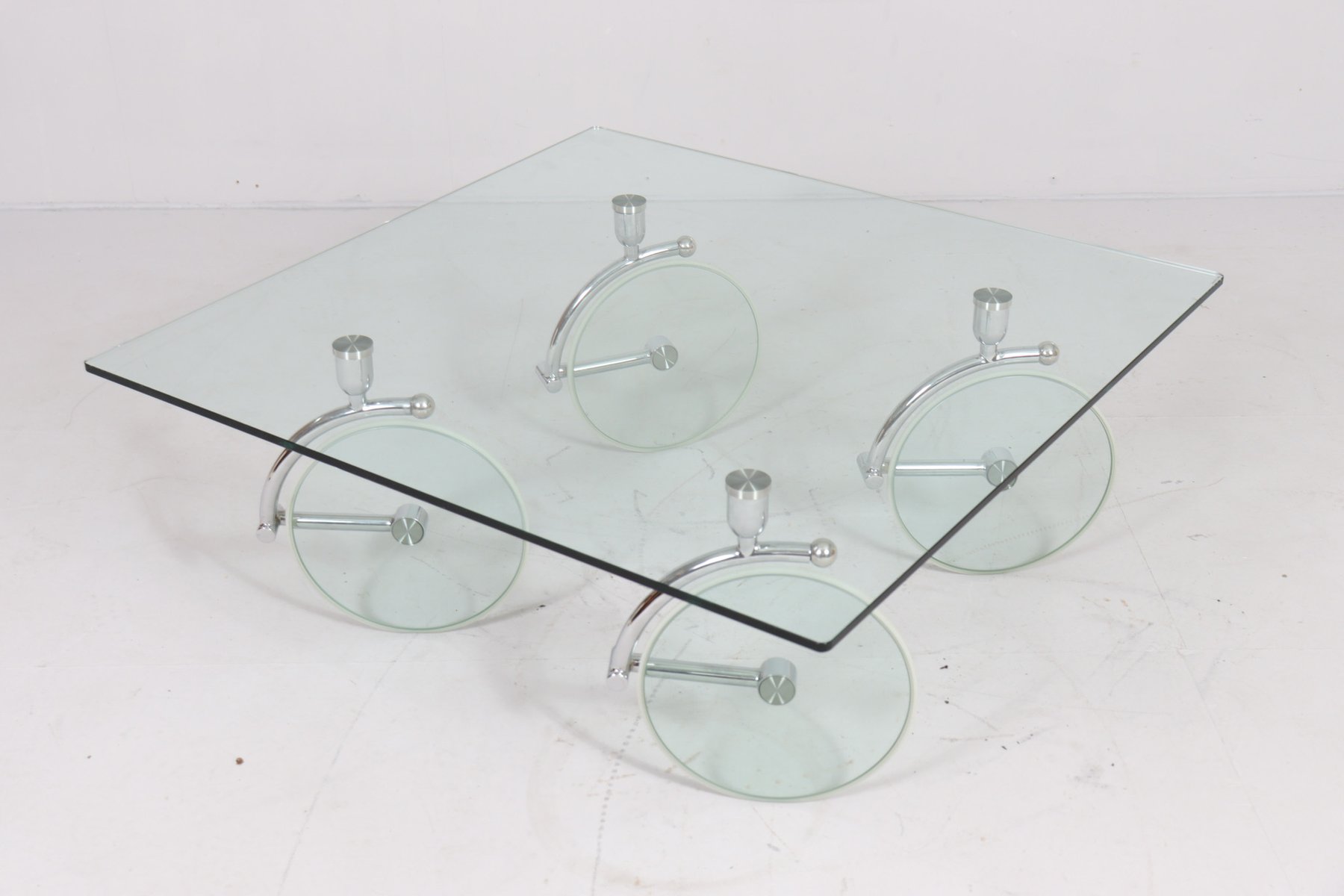 Coffee Table on Glass Rollers, Italy, 1980s for sale at Pamono