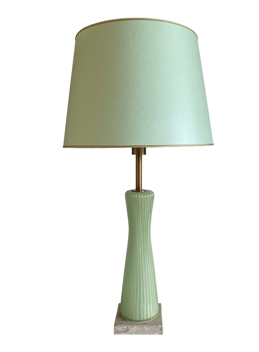 Mid Century Vintage Green Glass Table Lamp