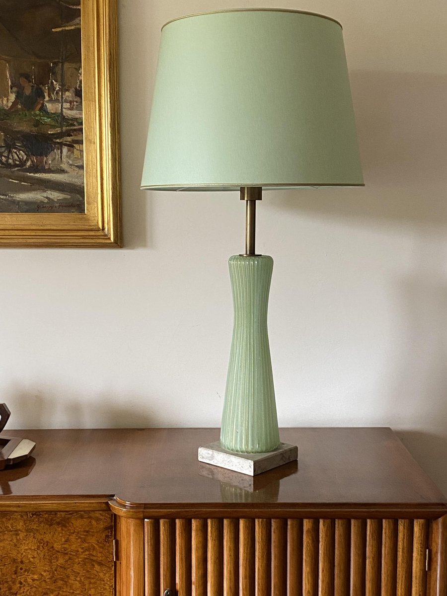 Mid Century Vintage Green Glass Table Lamp