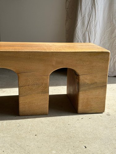 Natural Wood Color Bench in Solid Monoxyl Wood with Carved 3 Arch Base ...
