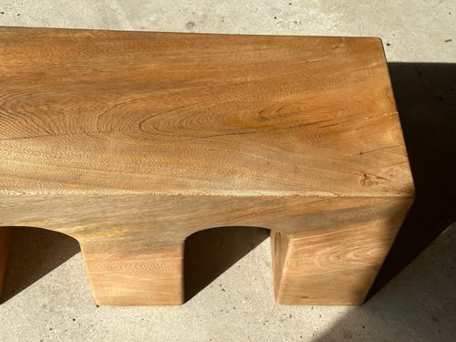 Natural Wood Color Bench in Solid Monoxyl Wood with Carved 3 Arch Base ...
