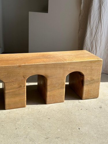 Natural Wood Color Bench in Solid Monoxyl Wood with Carved 3 Arch Base ...