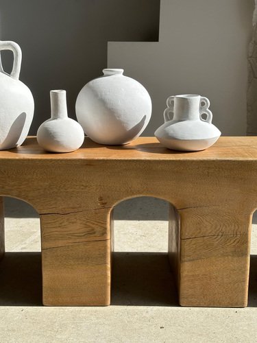 Natural Wood Color Bench in Solid Monoxyl Wood with Carved 3 Arch Base ...