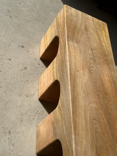 Natural Wood Color Bench in Solid Monoxyl Wood with Carved 3 Arch Base ...