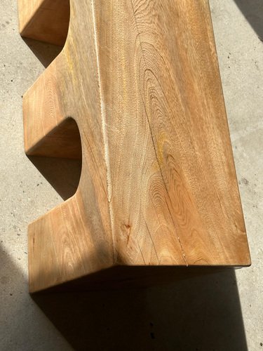 Natural Wood Color Bench in Solid Monoxyl Wood with Carved 3 Arch Base ...