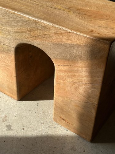 Natural Wood Color Bench in Solid Monoxyl Wood with Carved 3 Arch Base ...