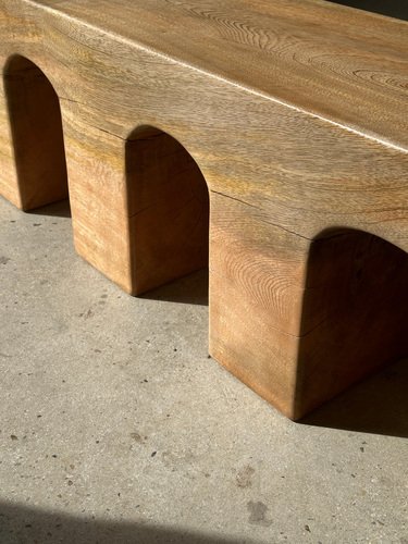 Natural Wood Color Bench in Solid Monoxyl Wood with Carved 3 Arch Base ...