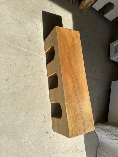 Natural Wood Color Bench in Solid Monoxyl Wood with Carved 3 Arch Base ...