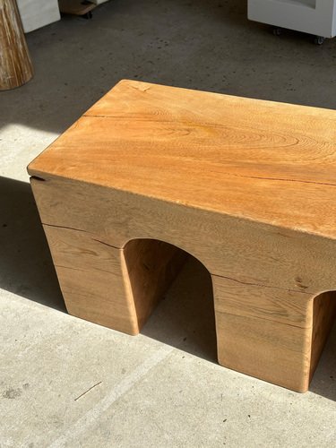 Natural Wood Color Bench in Solid Monoxyl Wood with Carved 3 Arch Base ...
