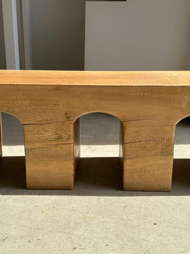 Natural Wood Color Bench in Solid Monoxyl Wood with Carved 3 Arch Base ...