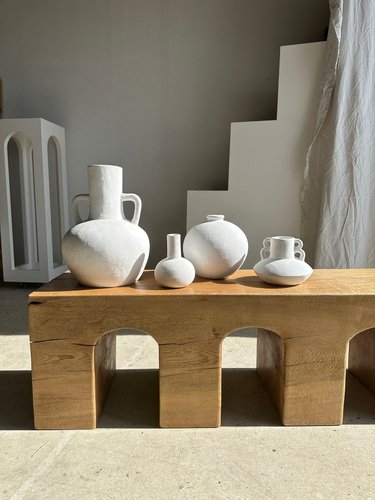 Natural Wood Color Bench in Solid Monoxyl Wood with Carved 3 Arch Base ...