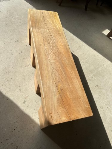 Natural Wood Color Bench in Solid Monoxyl Wood with Carved 3 Arch Base ...