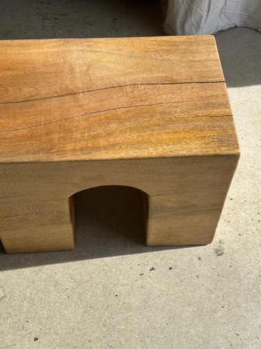 Natural Wood Color Bench in Solid Monoxyl Wood with Carved 3 Arch Base ...