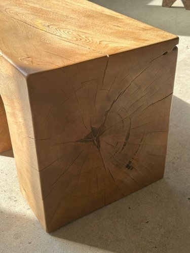 Natural Wood Color Bench in Solid Monoxyl Wood with Carved 3 Arch Base ...