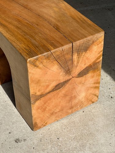 Natural Wood Color Bench in Solid Monoxyl Wood with Carved 3 Arch Base ...