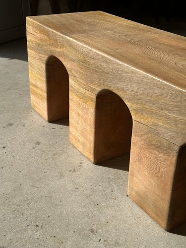 Natural Wood Color Bench in Solid Monoxyl Wood with Carved 3 Arch Base ...