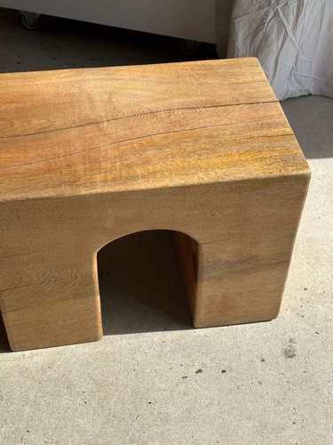 Natural Wood Color Bench in Solid Monoxyl Wood with Carved 3 Arch Base ...