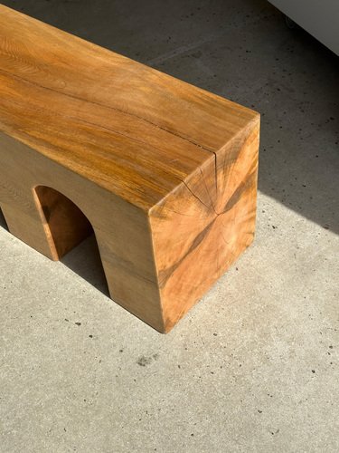 Natural Wood Color Bench in Solid Monoxyl Wood with Carved 3 Arch Base ...