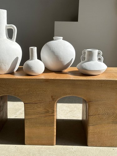 Natural Wood Color Bench in Solid Monoxyl Wood with Carved 3 Arch Base ...