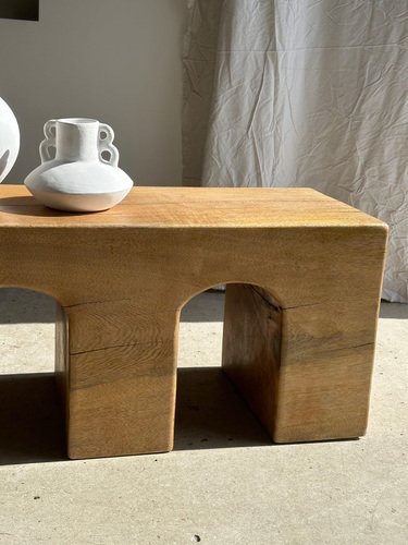 Natural Wood Color Bench in Solid Monoxyl Wood with Carved 3 Arch Base ...