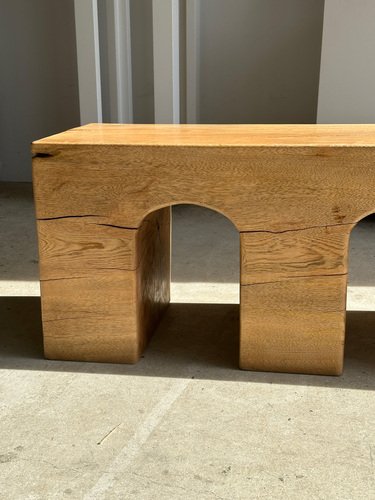 Natural Wood Color Bench in Solid Monoxyl Wood with Carved 3 Arch Base ...