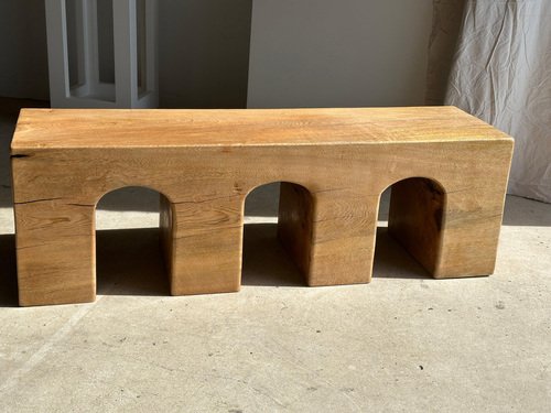 Natural Wood Color Bench in Solid Monoxyl Wood with Carved 3 Arch Base ...