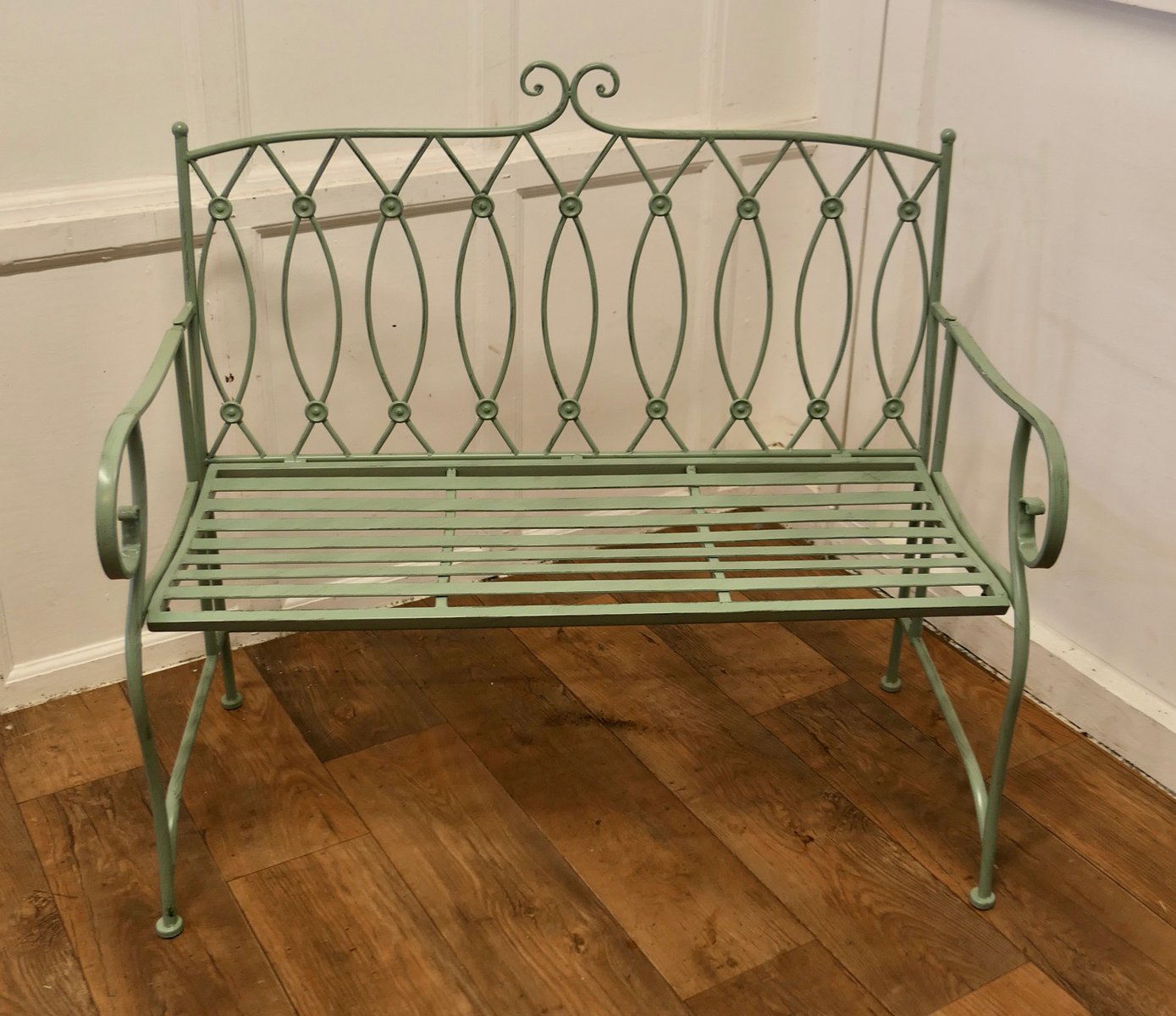 French Folding Green Metal Garden Bench, 1960s for sale at Pamono