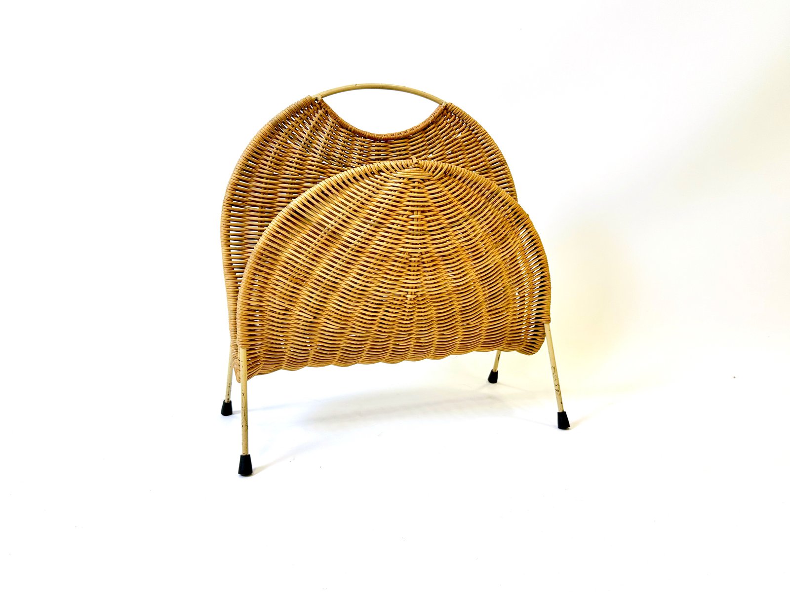 Vintage Wicker & Steel Magazine Rack, 1960s for sale at Pamono