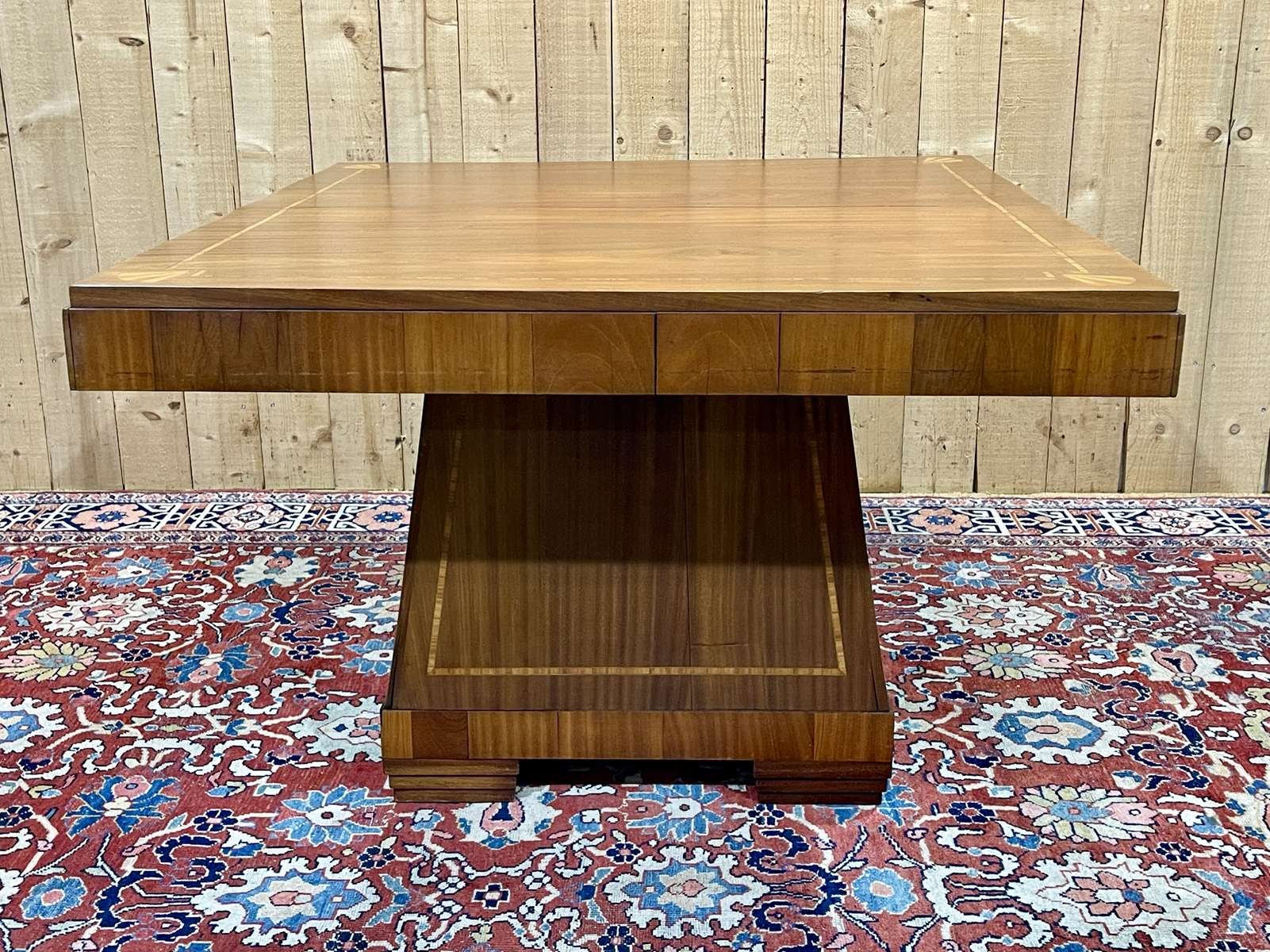 Table de Salle à Manger Art Déco en Acajou avec 3 Rallonges, 1930s en