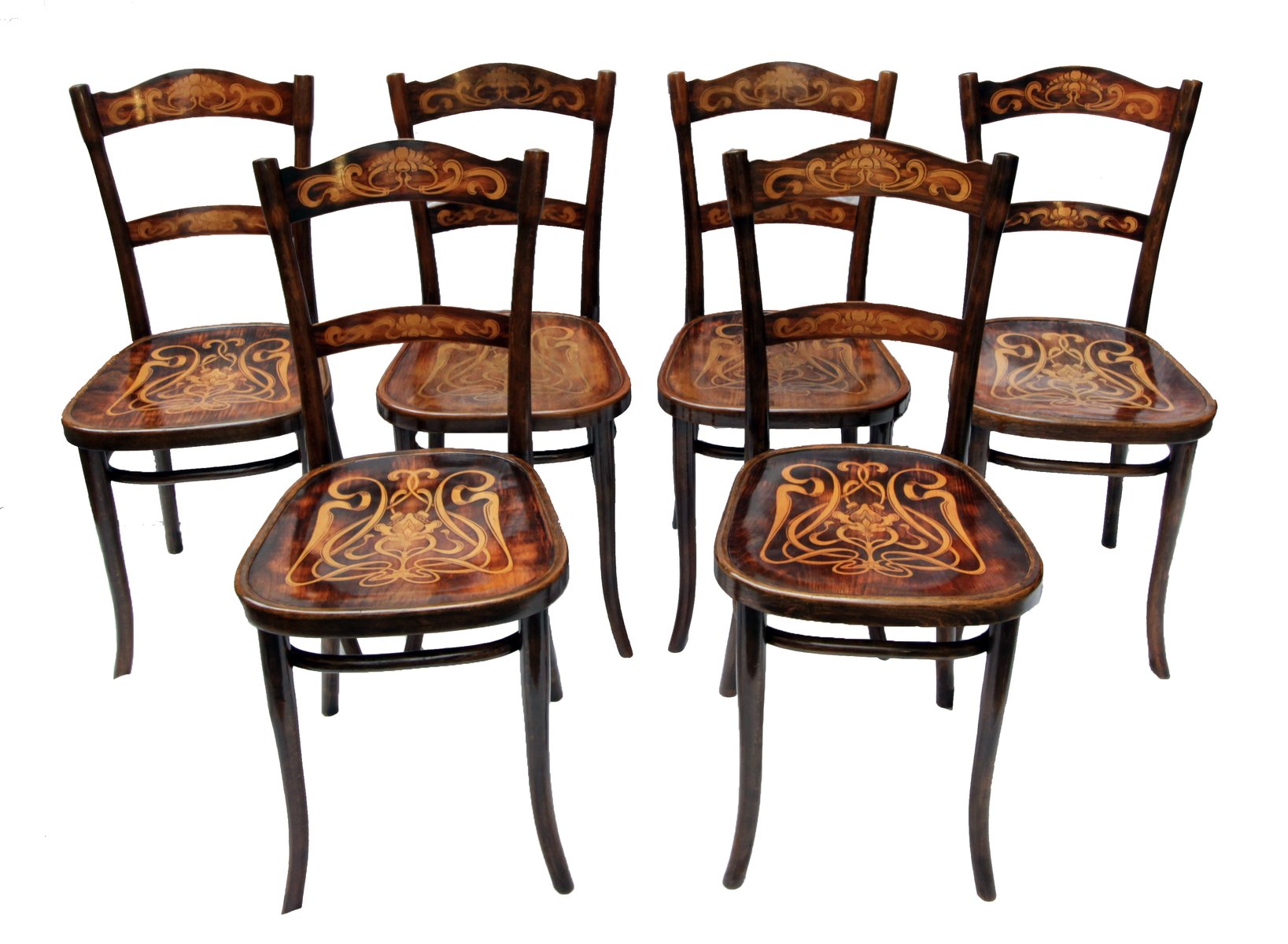 Antique Decorated Bentwood Dining Chairs From Thonet Set Of 6 For Per Set