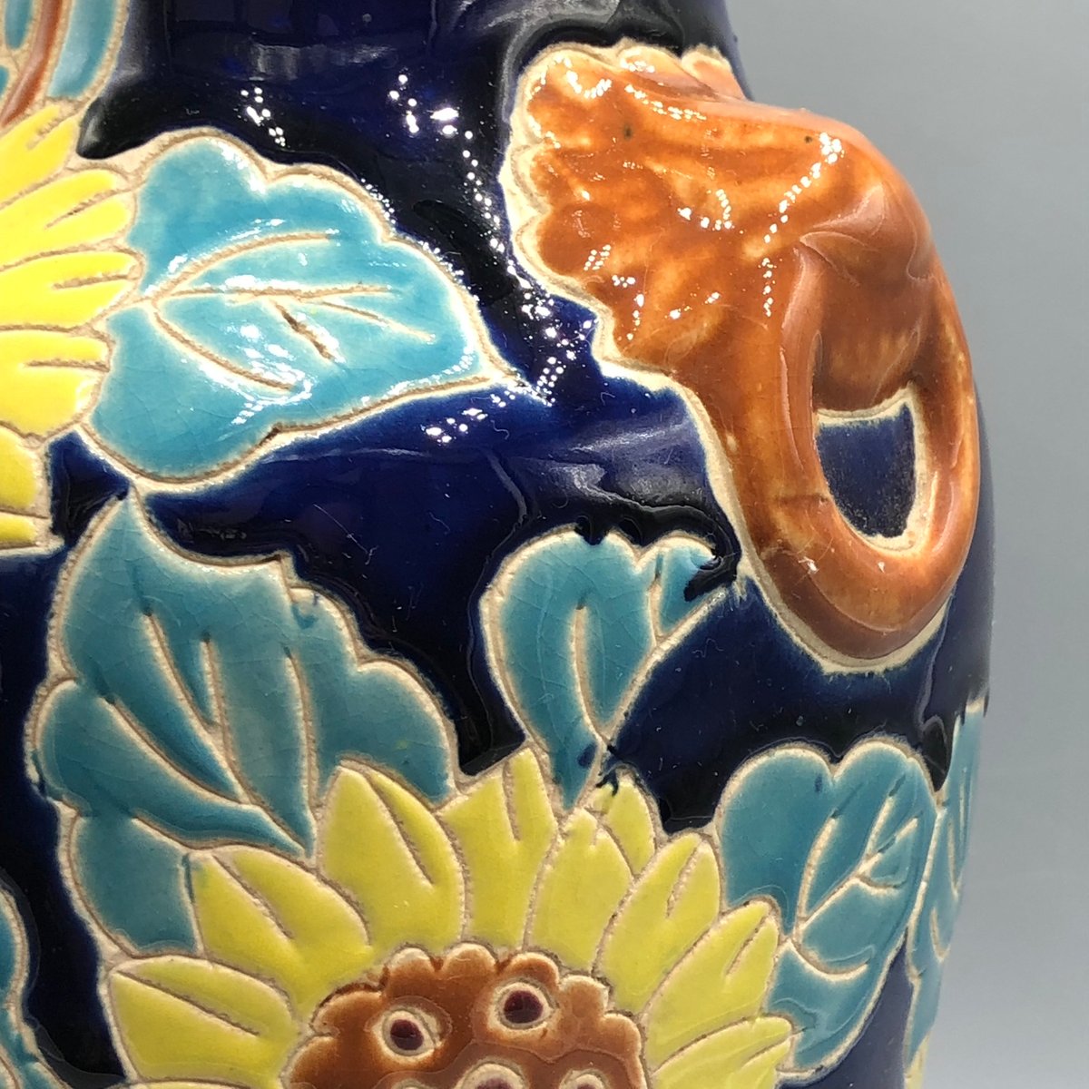 Enameled Ceramic Vase with Sunflower Motif, 1970s for sale at Pamono