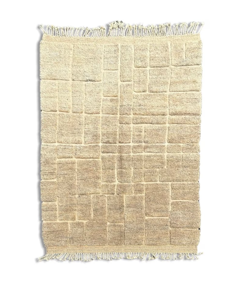 Tapis Berbère Marocain En Laine De Mouton - 8x10 FT (environ 244x305 Cm) - Fait Main, Beige, Style Boho Moderne