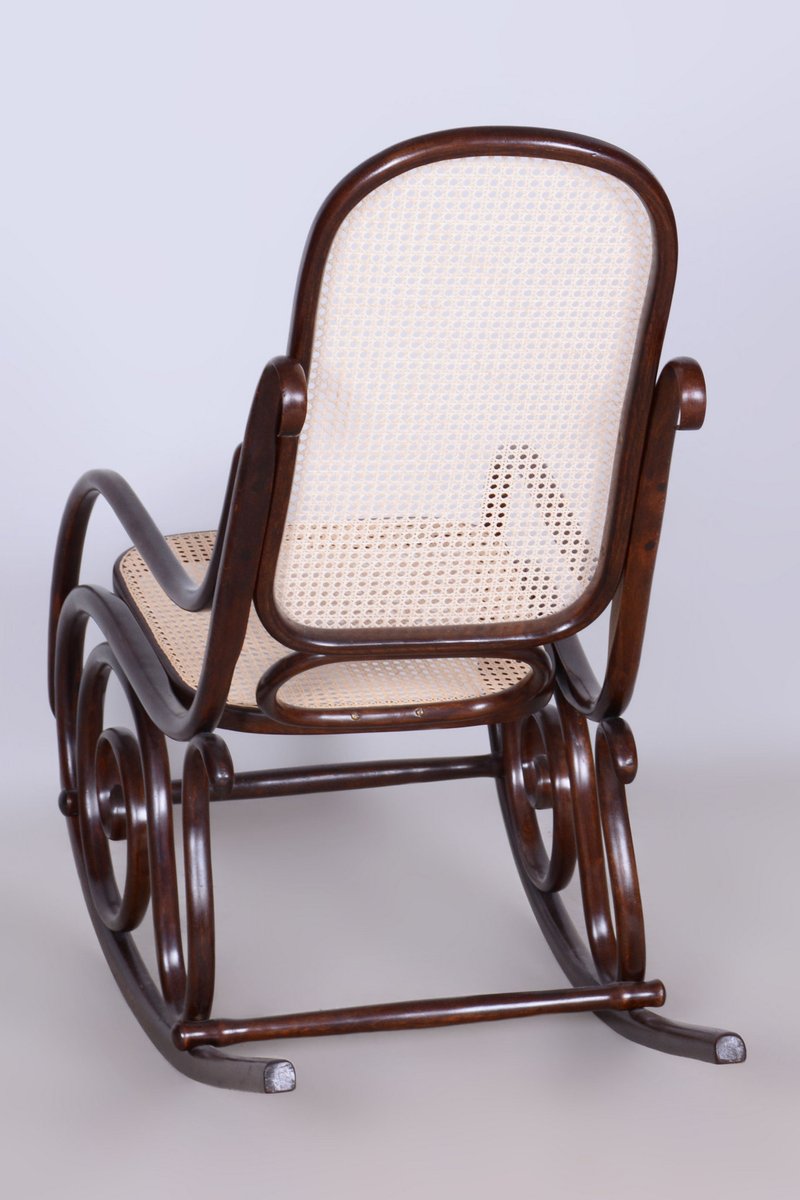 Art Deco Beech & Rattan Rocking Chair attributed to Thonet, Czech ...