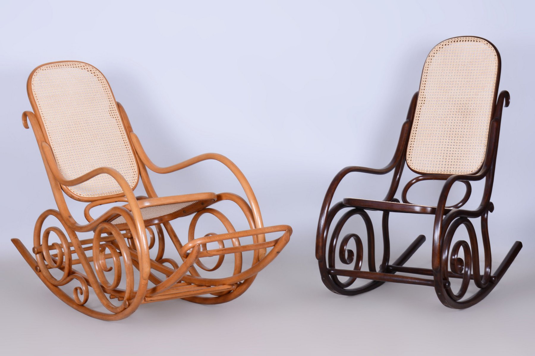 Art Deco Beech & Rattan Rocking Chair attributed to Thonet, Czech ...