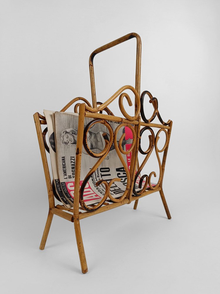 Mid-Century French Riviera Style Bamboo and Cane Magazine Rack, 1960s ...