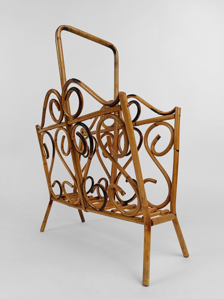 Mid-Century French Riviera Style Bamboo and Cane Magazine Rack, 1960s ...