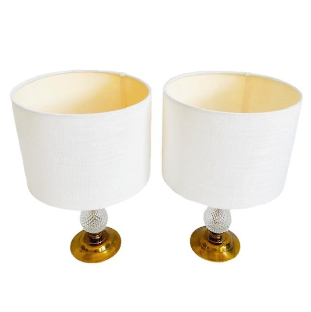 Vintage Pair Of Glass & Brass Table Lamps By Chapman, Usa 1970's