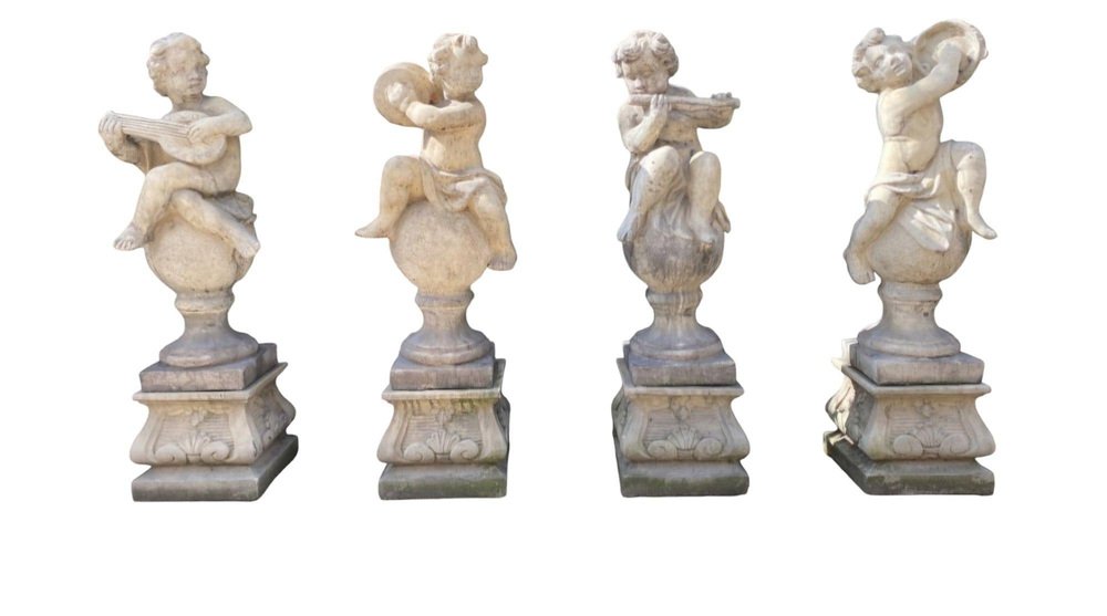 Garden Stone Sculpture Cherubs, 1950s, Set of 4 for sale at Pamono