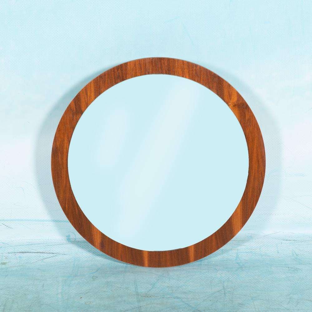 Vintage Round Mirror in Walnut, 1960s for sale at Pamono