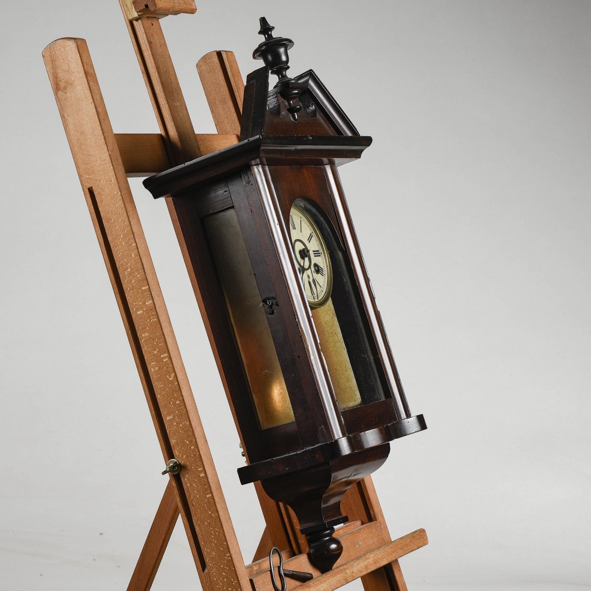 Wooden Wall Clock with Pendulum and Winding Key for sale at Pamono