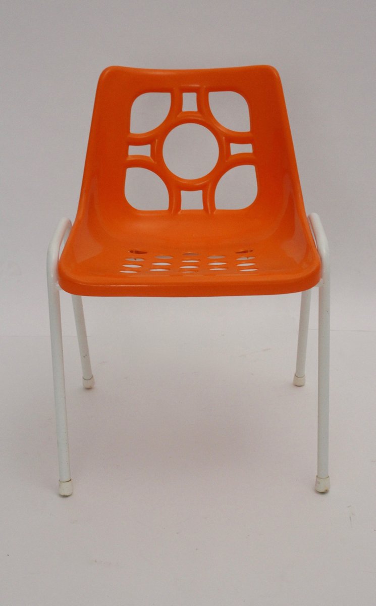 orange garden plastic chairs 1970s set of 6 NB-198235