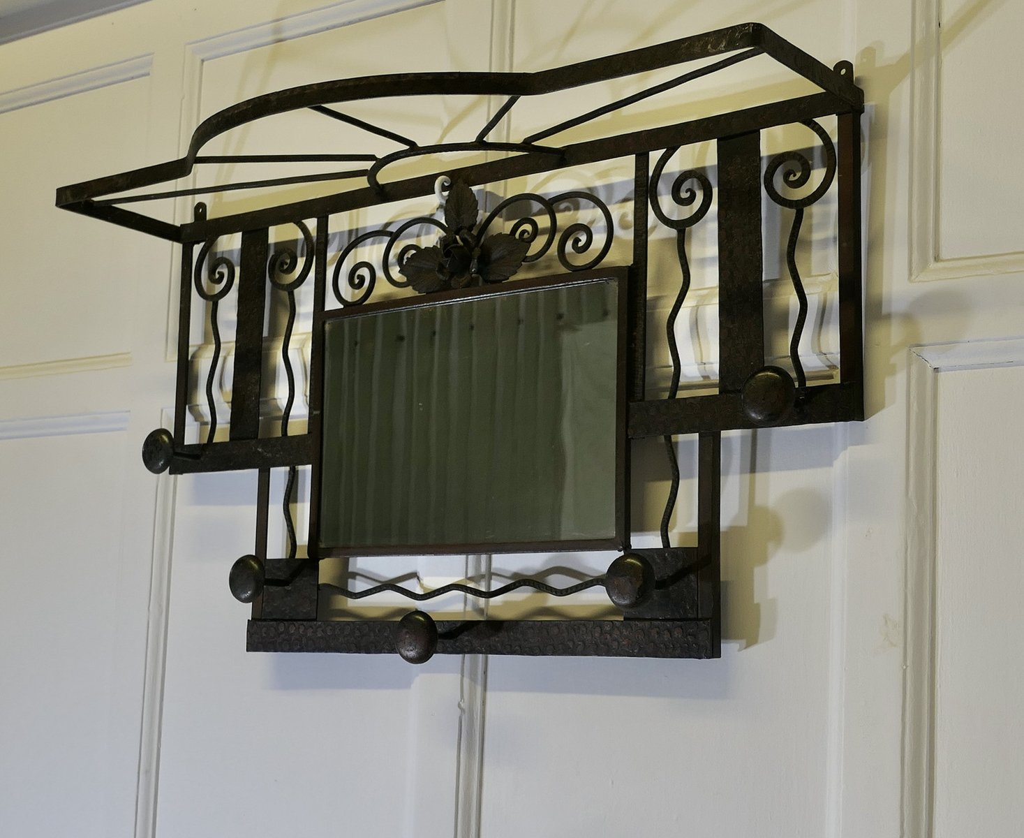 View of French Art Deco Iron Hat and Coat Rack, 1930s for sale at Pamono