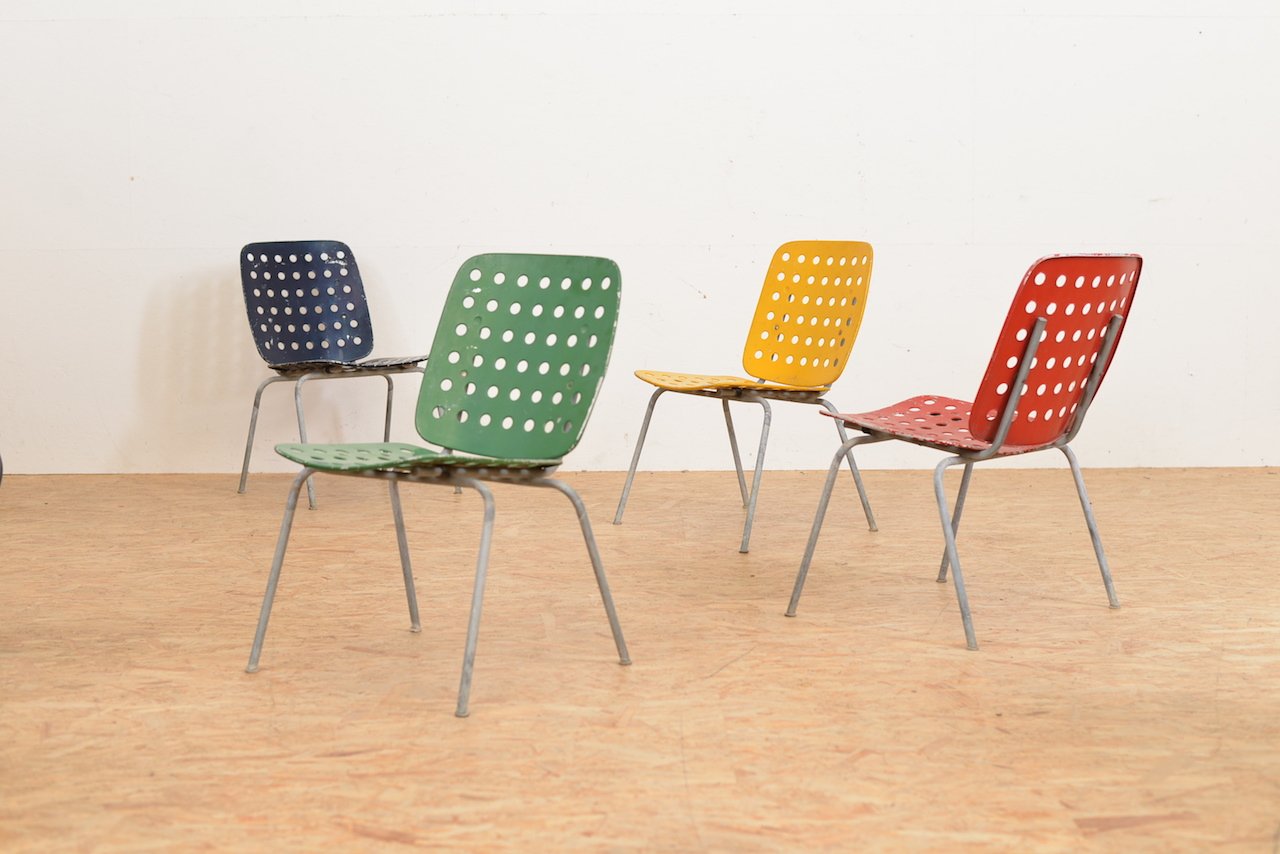 Bunte Modell 600 Gartenstühle von Hans Coray für Kim, 4er Set bei