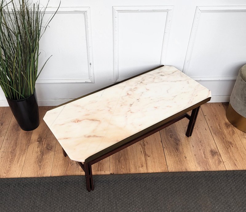 1960s Italian Mid-Century Modern Marble Brass and Wood Cocktail Coffee ...