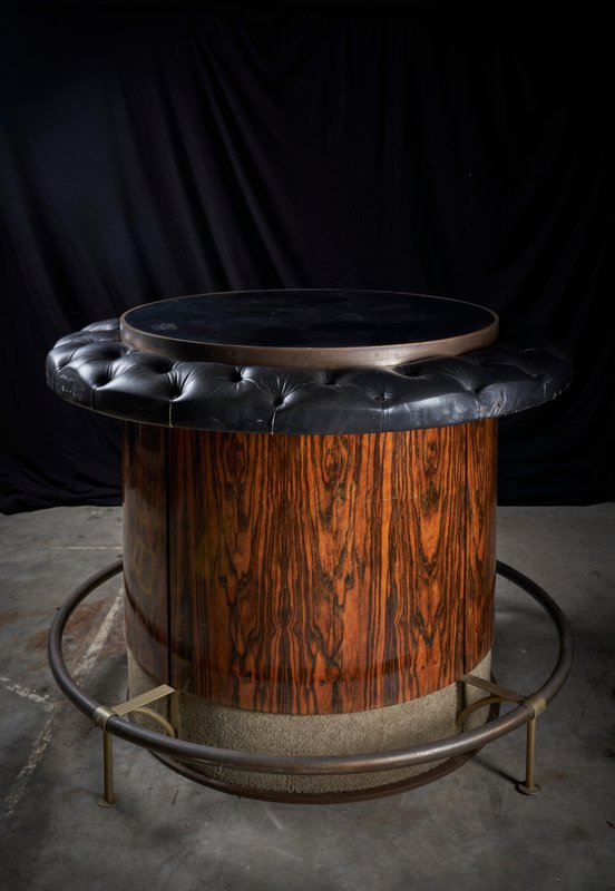 Vintage Rosewood and Black Leather Bar Table, 1920s for sale at Pamono