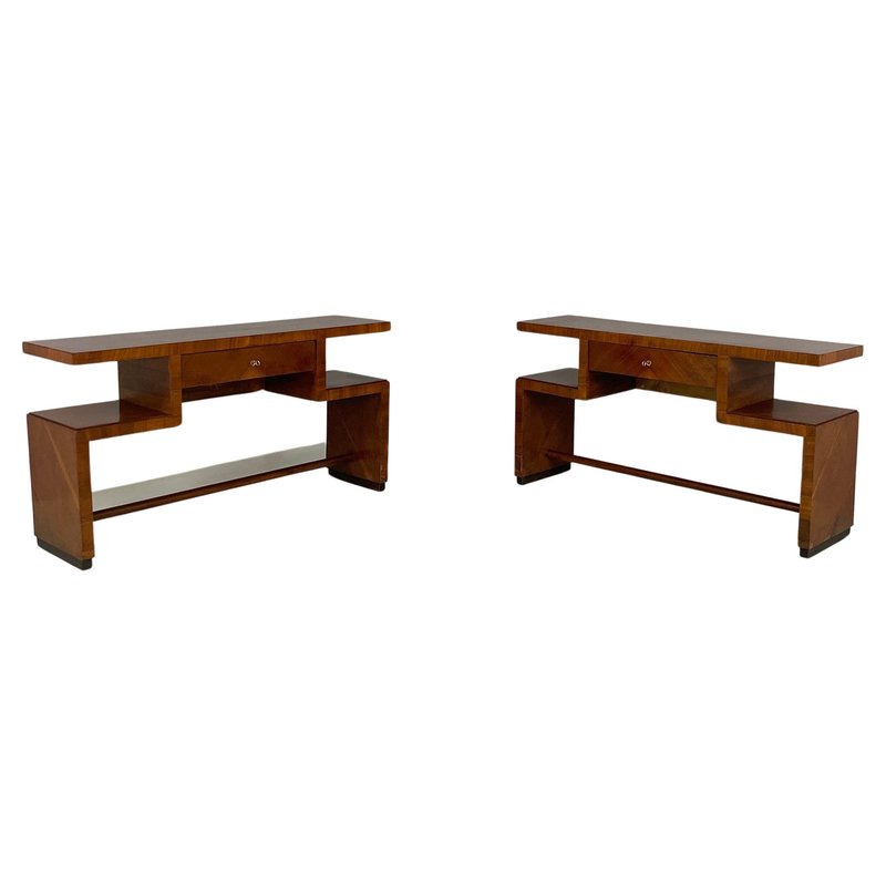 Italian Art Deco Wooden Rectangular Console Tables with Drawer, 1940s ...