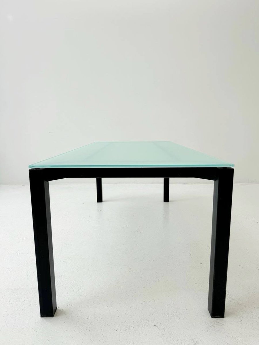 Modern Dining Table with Frosted Glass Top and Metal Frame for sale at ...