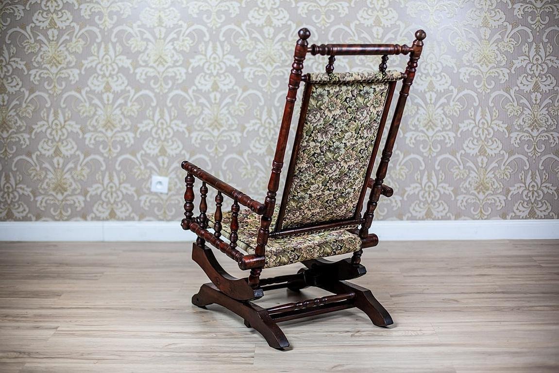 Antique Spring Rocking Chair in Floral Fabric, 1890s for sale at Pamono