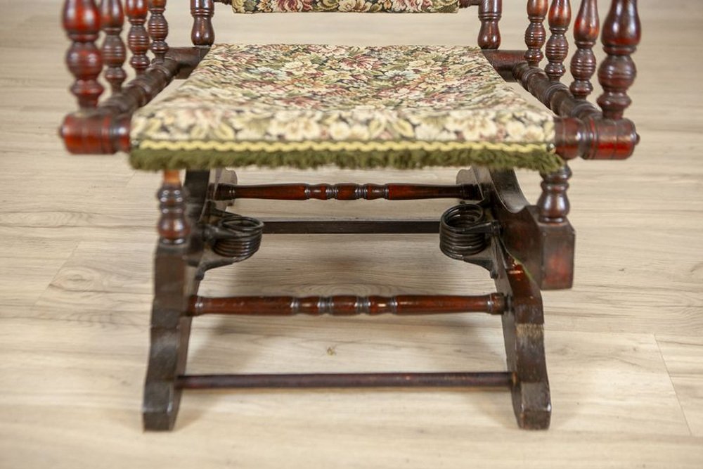 Antique Spring Rocking Chair in Floral Fabric, 1890s for sale at Pamono
