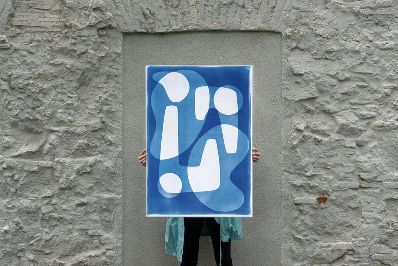 Jetsons Shape Kind of Cyan, White and Blue Jetsons Style Shapes, 2024, Cyanotype for ...